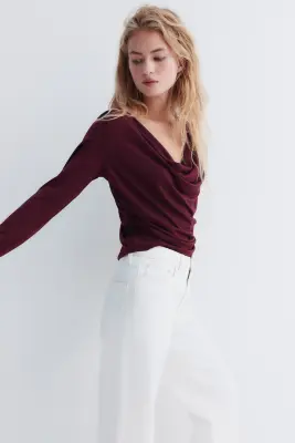 Top en jersey à effet drapé - Bordeaux — photo 3