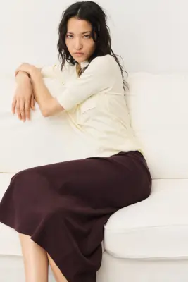 Slip skirt en lin mélangé - Marron foncé — photo 1