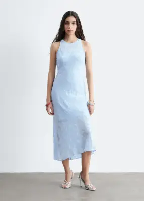 Robe midi en soie et viscose - Bleu clair — photo 3