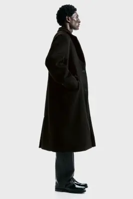 Manteau à fermeture droite en laine mélangée - Marron foncé — photo 2