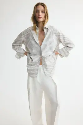 Chemise en popeline de coton - Crème/rayé — photo 2