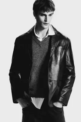 Veste Regular Fit en cuir - Noir — photo 2