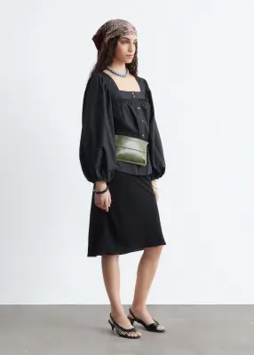 Blouse en coton à encolure carrée - Noir — photo 4