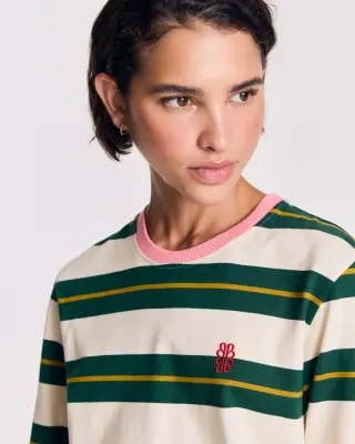 Tee-shirt Ralph rayures vert, écru et rose — photo 3