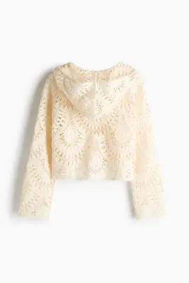 Hoodie façon crochet avec laçage - Crème — photo 4
