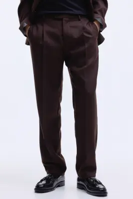 Pantalon de costume Regular Fit en laine mélangée - Marron foncé — photo 1