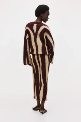 Jacquard-knit mohair-blend skirt - Bordeaux/motif zébré — photo 2