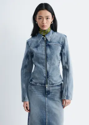 Veste zippée et ajustée en jean - Bleu délavé — photo 2