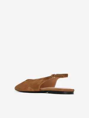 Ballerines en cuir avec bride arrière - Marron — photo 4