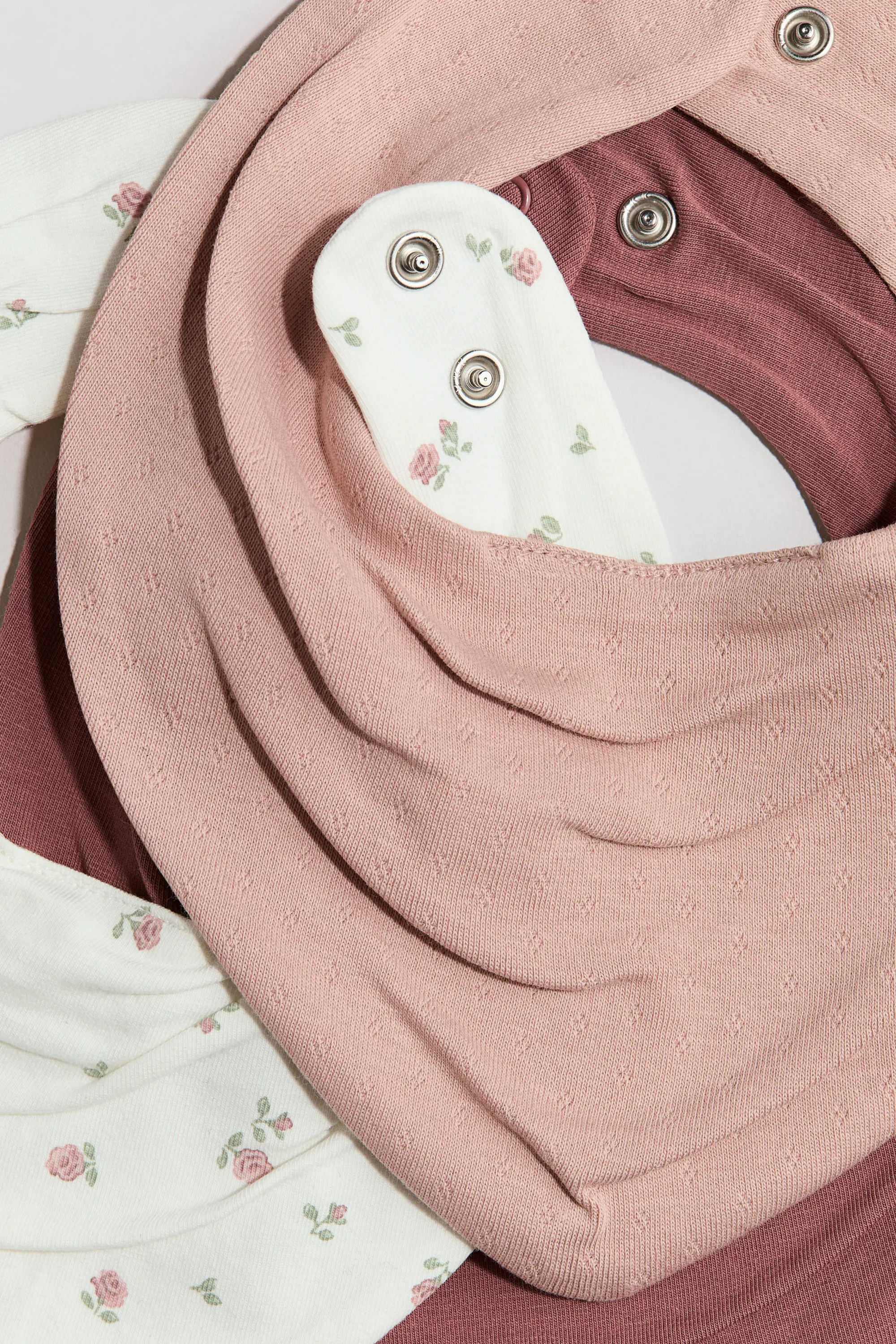 Lot de 3 bavoirs triangulaires en coton - Rose ancien/fleuri