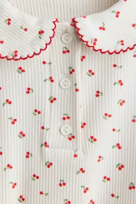 Top en coton avec col - Crème/cerises — photo 3