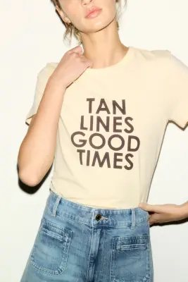 T-shirt imprimé en viscose mélangée - Jaune beurre/Tan Lines — photo 2