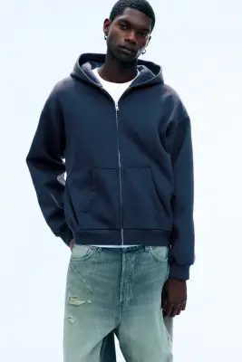 Sweat à capuche zippé ample - Bleu foncé — photo 1