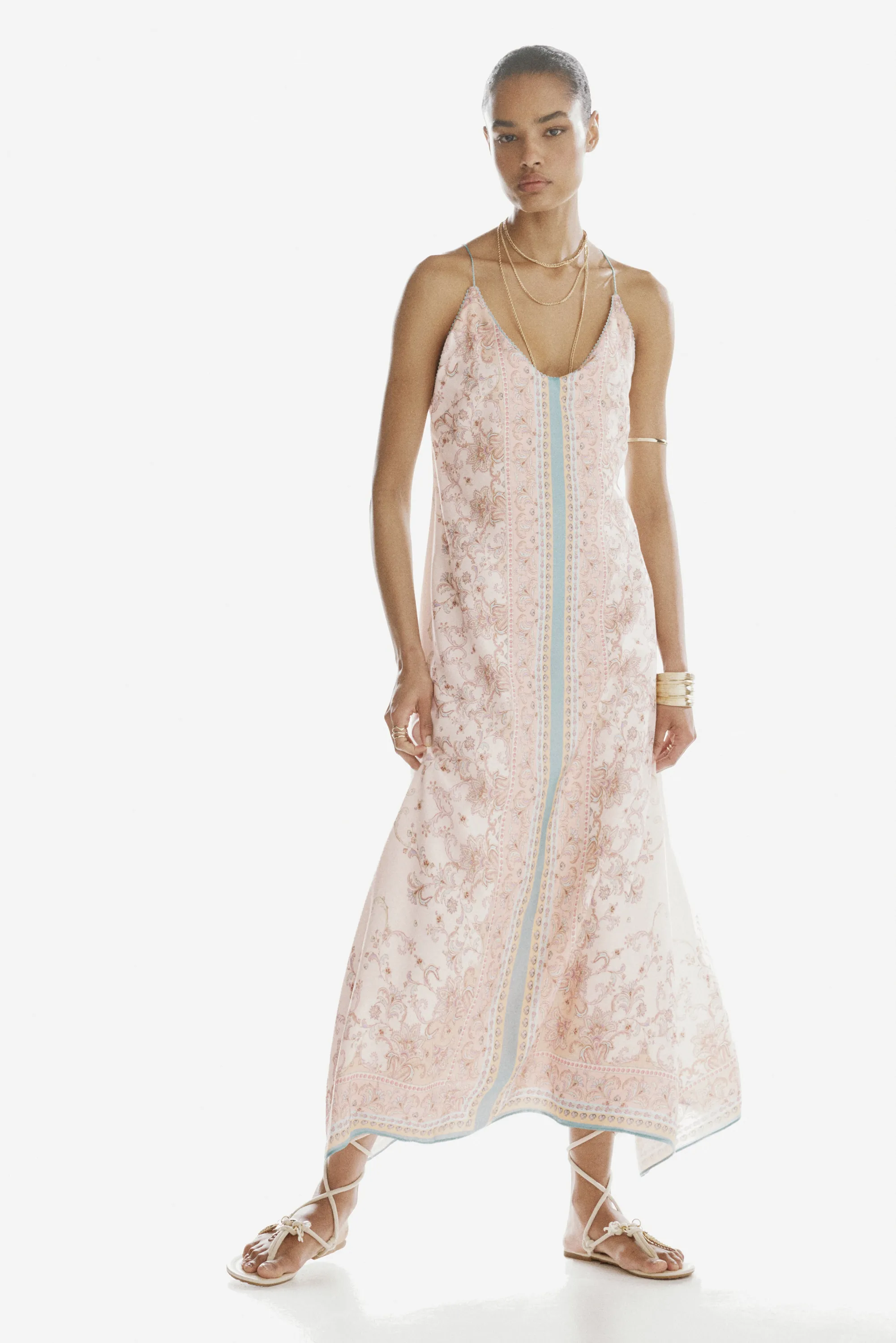 Robe trapèze avec dos décolleté - Rose clair/motif cachemire