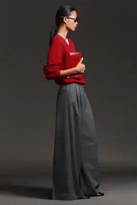 PANTALON LARGE À PLIS - GRIS CHINÉ — photo 5
