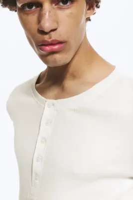 T-shirt Henley manches longues - Blanc cendré — photo 1