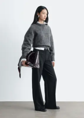 Pull en mohair mélangé à manches bouffantes - Gris chiné foncé — photo 4