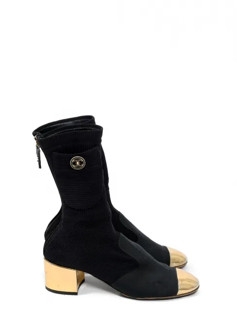 Bottines en maille et gros grain noir, cuir doré Cruise 2022 Prix boutique 1450€ Taille 38