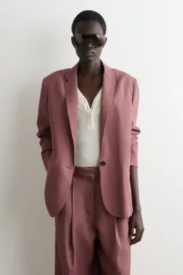 BLAZER À BOUTONNAGE SIMPLE EN MÉLANGE DE LIN - BRUN — photo 1