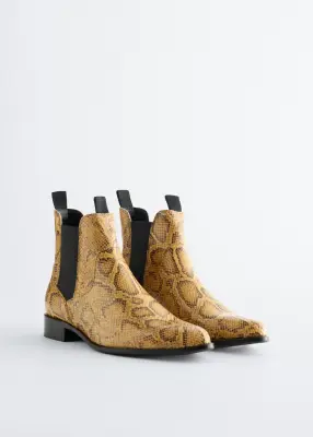 Chelsea boots en cuir à bouts pointus - Beige/Façon serpent — photo 3
