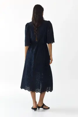 Robe chemise en coton avec broderie anglaise - Bleu marine — photo 3
