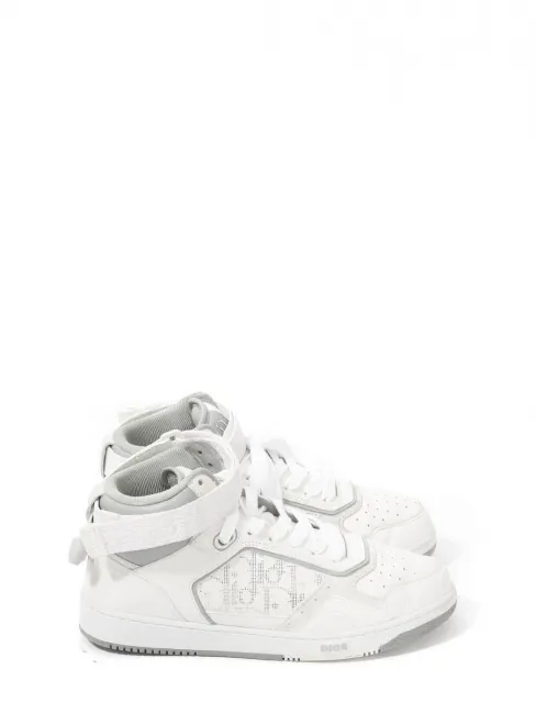 Baskets B27 High top montantes en cuir et tissu monogram blanc et gris Prix boutique 1000€ Taille 39