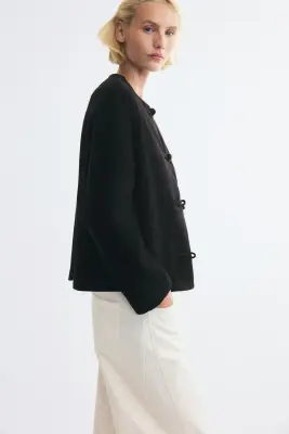 Veste en jersey avec boutons noués - Noir — photo 3