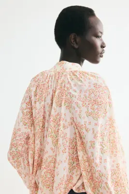 Blouse en viscose à manches ballon - Orange ancien clair/fleuri — photo 4