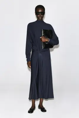 ROBE MIDI DRAPÉE À DÉTAIL TORSADÉ - BLEU MARINE — photo 1