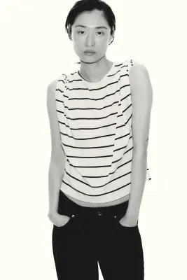 Top oversize en lyocell - Crème/rayé — photo 1