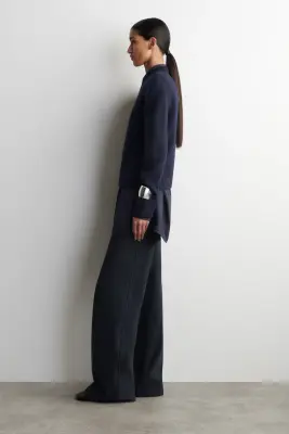 PANTALON DROIT EN MAILLE MILANO - BLEU MARINE — photo 1