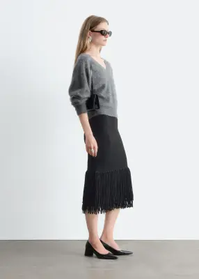 Jupe midi à franges - Noir — photo 5