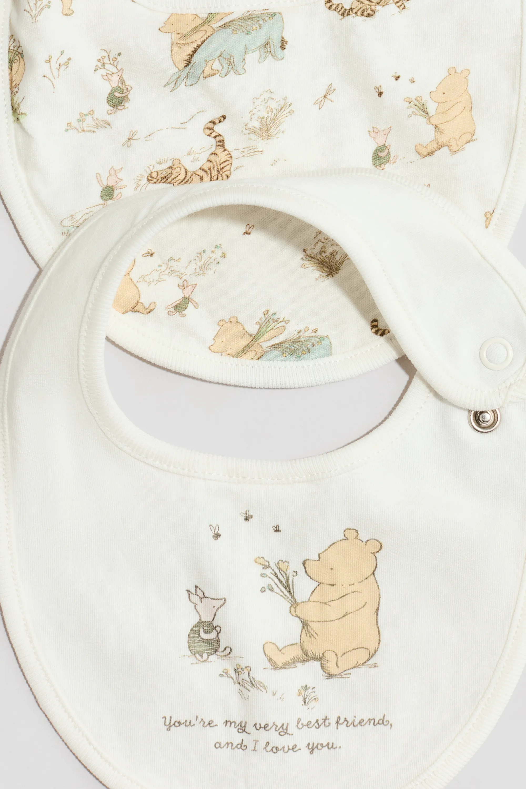 Lot de 2 bavoirs imprimés en coton - Blanc/Winnie l'ourson