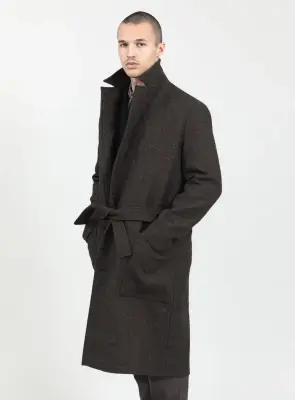 Bathrobe Coat in Chocolate 100% Italian Wool — photo 4