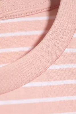 T-shirt boxy en coton - Rose poudré rayé — photo 3