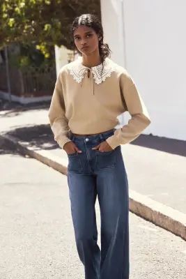 Wide High Waist Jeans - Bleu denim foncé — photo 2