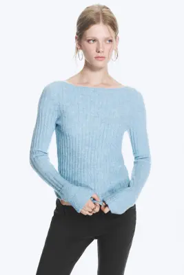 Knitted ribbed sweater - Bleu Clair Poudré — photo 1