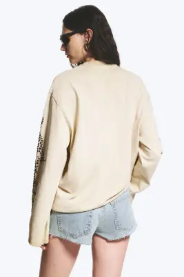 T-shirt à manches longues graphique oversize - Beige Poudré - Clouté — photo 3
