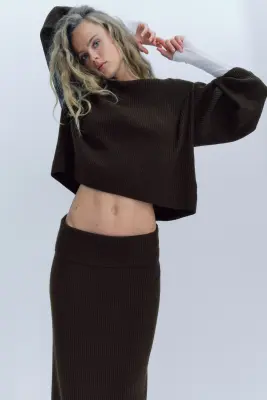 Pull en maille côtelée - Marron foncé — photo 2