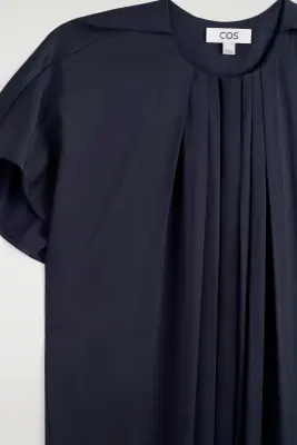 ROBE MIDI PLISSÉE EN SATIN - BLEU MARINE — photo 3