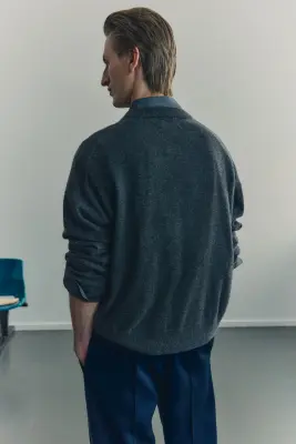 Pull Loose Fit en cachemire - Gris foncé chiné — photo 4