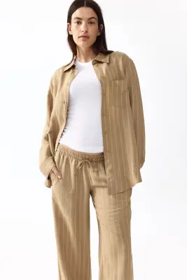 MAMA Pantalon Before & After en lin mélangé - Beige/rayé — photo 2