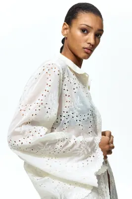 Chemise avec broderie anglaise - Crème — photo 2