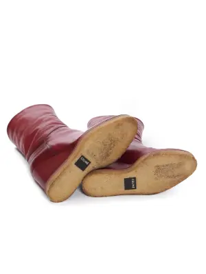 Bottes compensées en cuir bordeaux et shearling blanc crème Prix boutique 1000€ Taille 37 — photo 5
