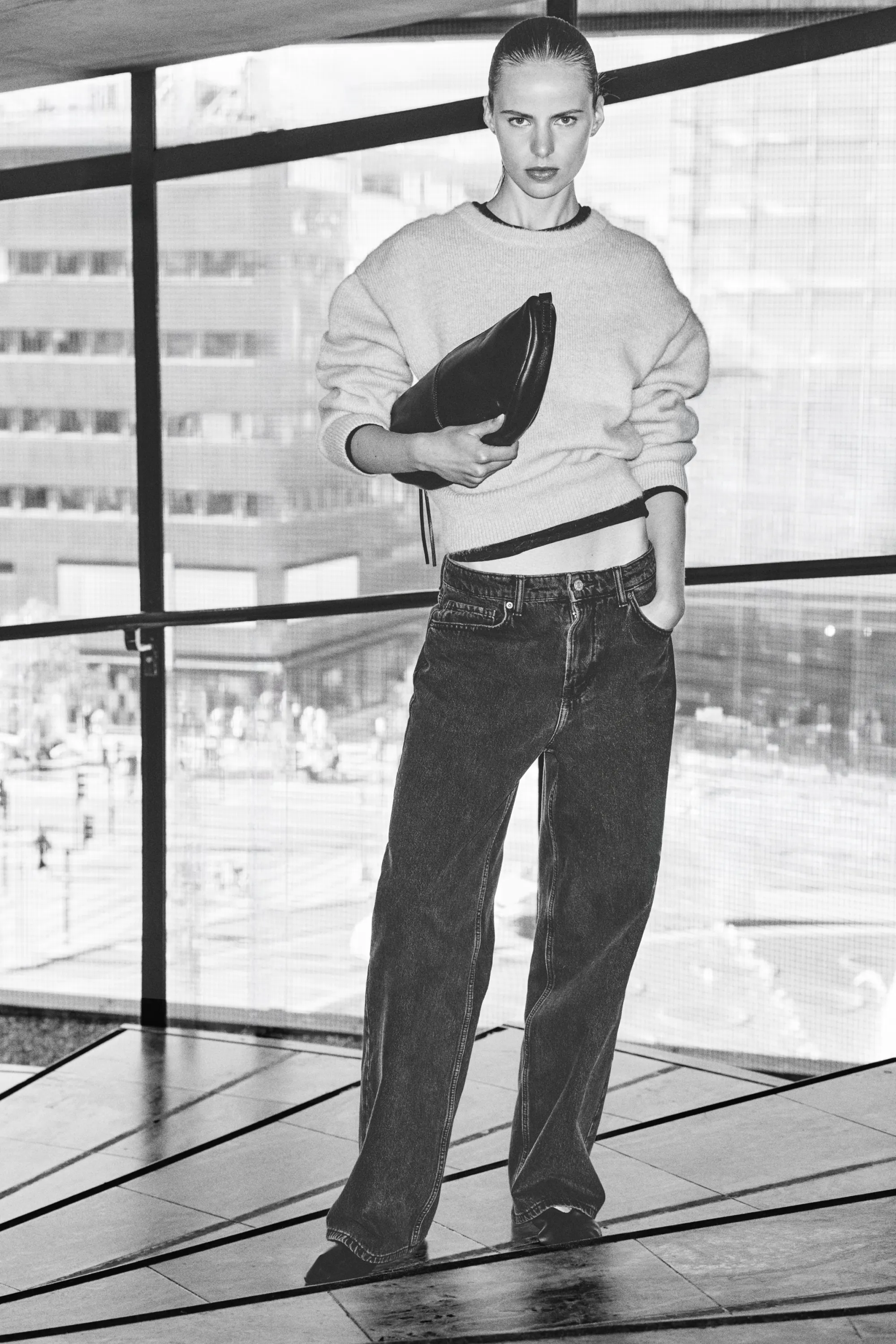 Wide Regular Waist Jeans - Noir denim