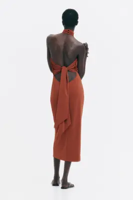 Robe découpée avec détail torsadé - Orange brûlé — photo 2