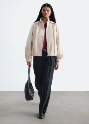 Veste froncée à col montant - Beige — photo 3