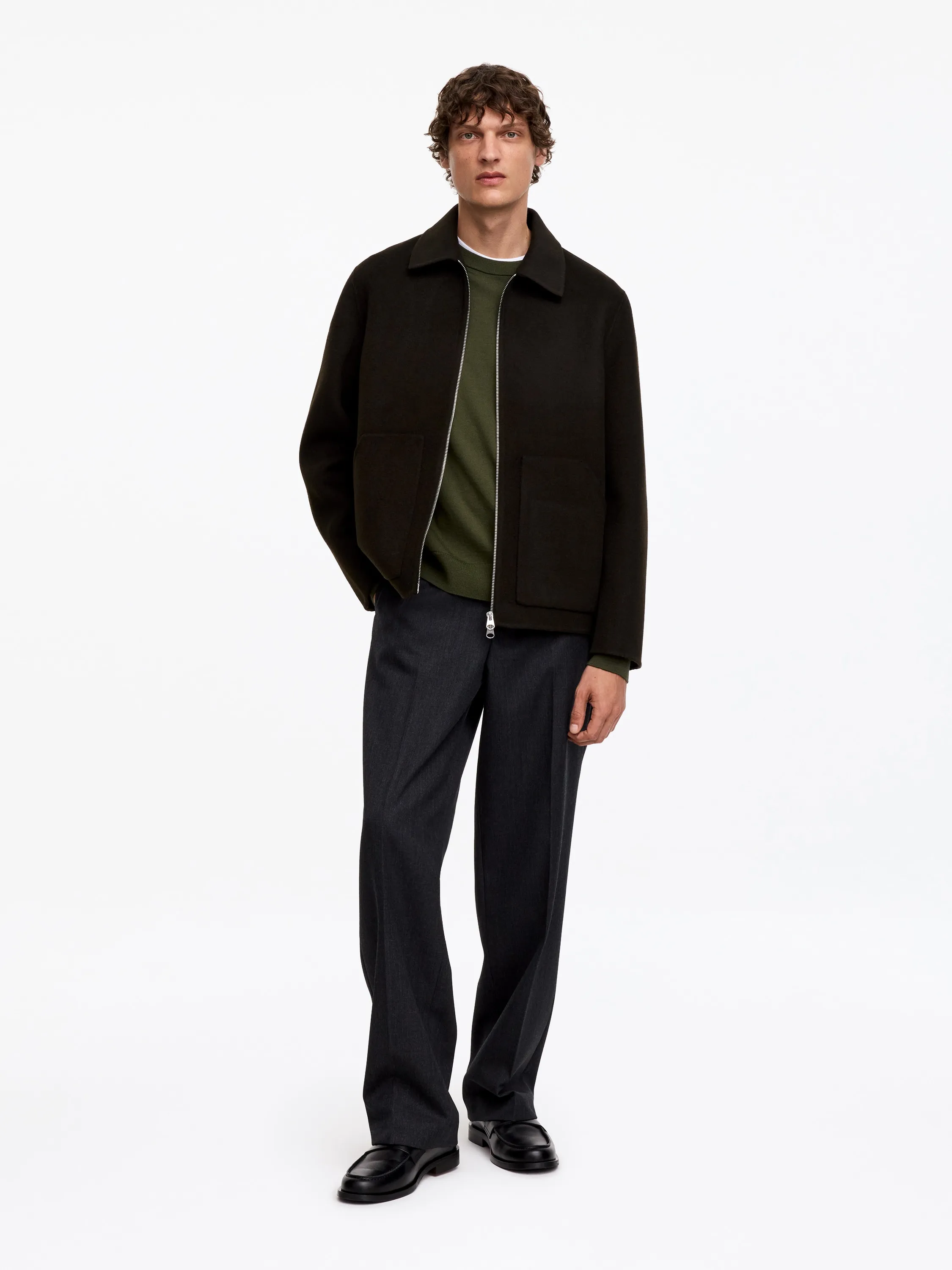 Pull en laine mérinos en maille fine - Vert kaki foncé