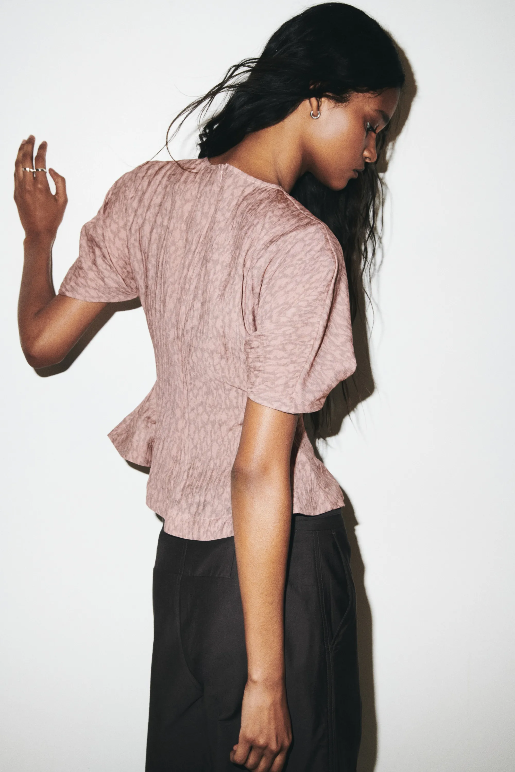 Blouse à pointe en lyocell mélangé - Rose ancien/motif
