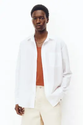 Chemise Loose Fit en popeline de coton - Blanc — photo 2